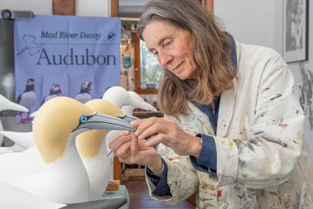 Sue Schubel hand-paints around 500 a year from her workshop in a converted barn steps from the ocean in Bremen, Maine, a tiny town in the lower third of the state&rsquo;s craggy coast.
