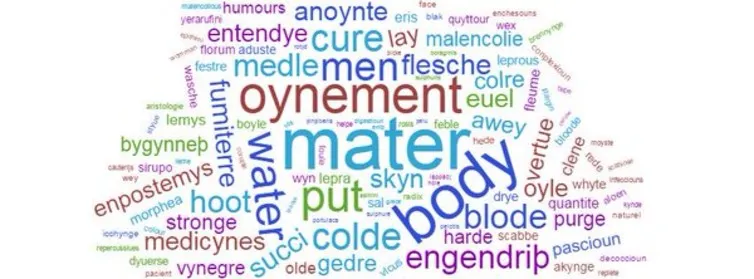 Word cloud from the Lylye of Medicynes.