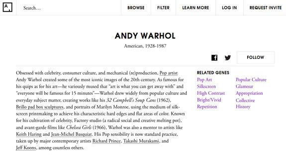 Here, you can see Andy Warhol’s “genes,” according to Art.sy.