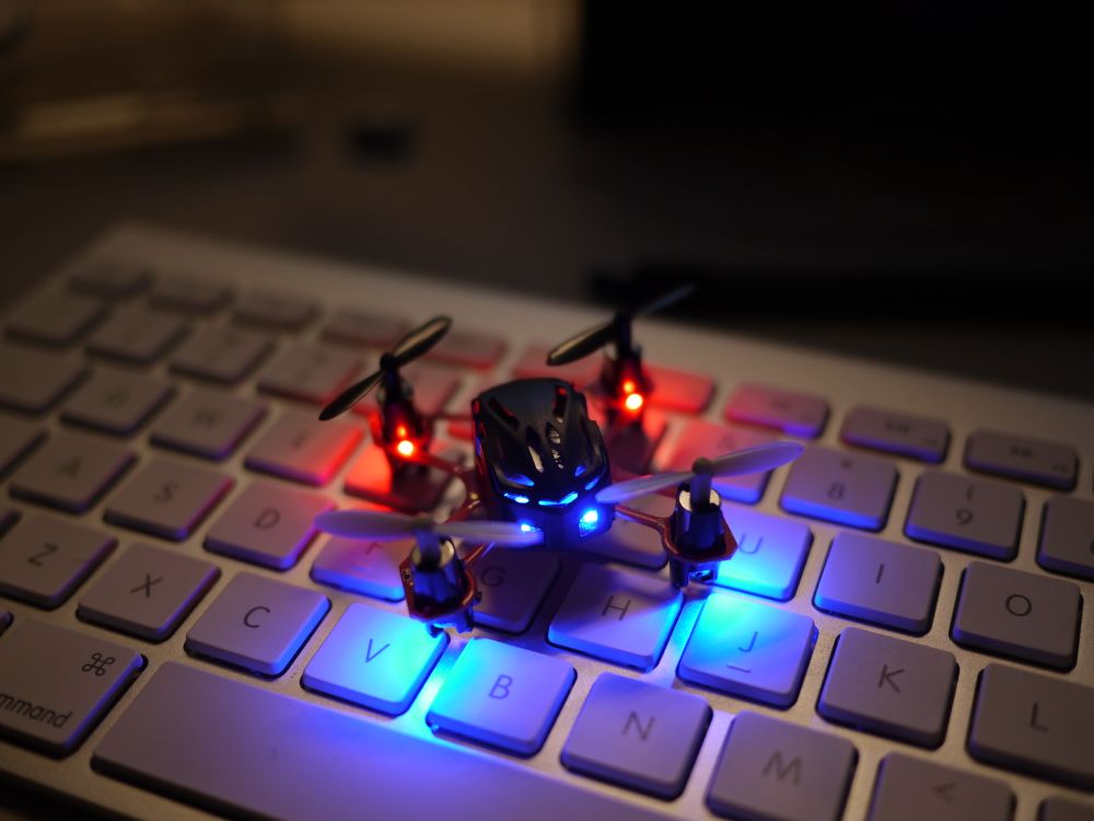 Still life with drone and keyboard