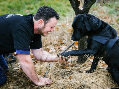 Jayson Mesman and his truffle hunting dog Samson hard at work at The Truffle Farm. 