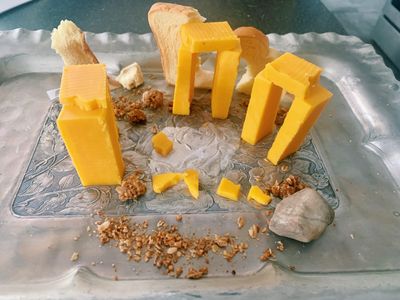 Stonehenge, as recreated by Alexandra McNamara of Tappan, New York, with cheese, a rock, granola and bread