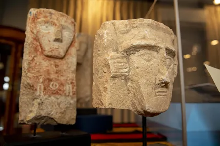 Yemeni artifacts on display during a ceremony to celebrate their repatriation