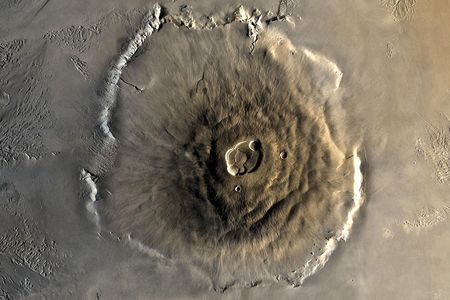 Olympus Mons on Mars, the solar system's tallest mountain, as seen from the Viking orbiter