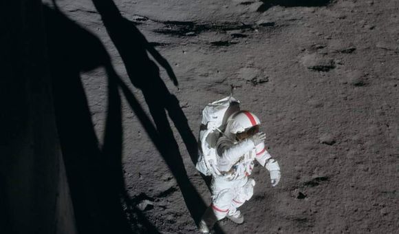 Alan Shepard on the lunar surface of the Moon during Apollo 14 mission. Photographed by Edgar D. Mitchell still inside Antares. (NASA)