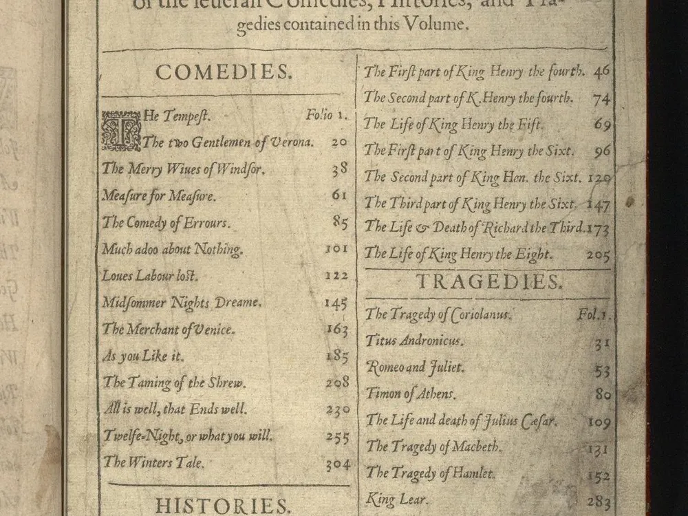 Table of Contents from the First Folio