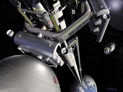 A concept design for a space elevator.