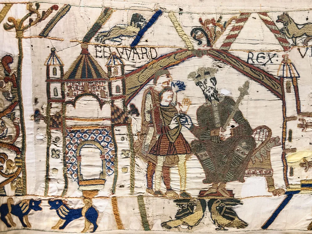 Close-up of Bayeux Tapestry scene
