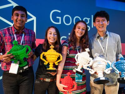 Google hosts its fourth-annual science fair. Shown here, the 2013 winners.
