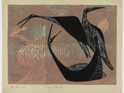 Birds (Cranes), Tamami&nbsp;Shima, woodblock print,&nbsp;1959