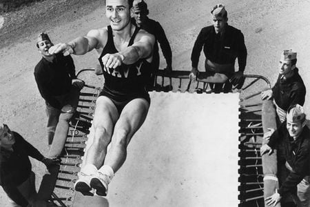 The military latched on to the trampoline as a training device for pilots, to allow them to learn how to reorient themselves to their surroundings after difficult air maneuvers.