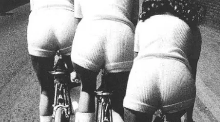 Biking while wearing stretchy knit hot pants, 1972