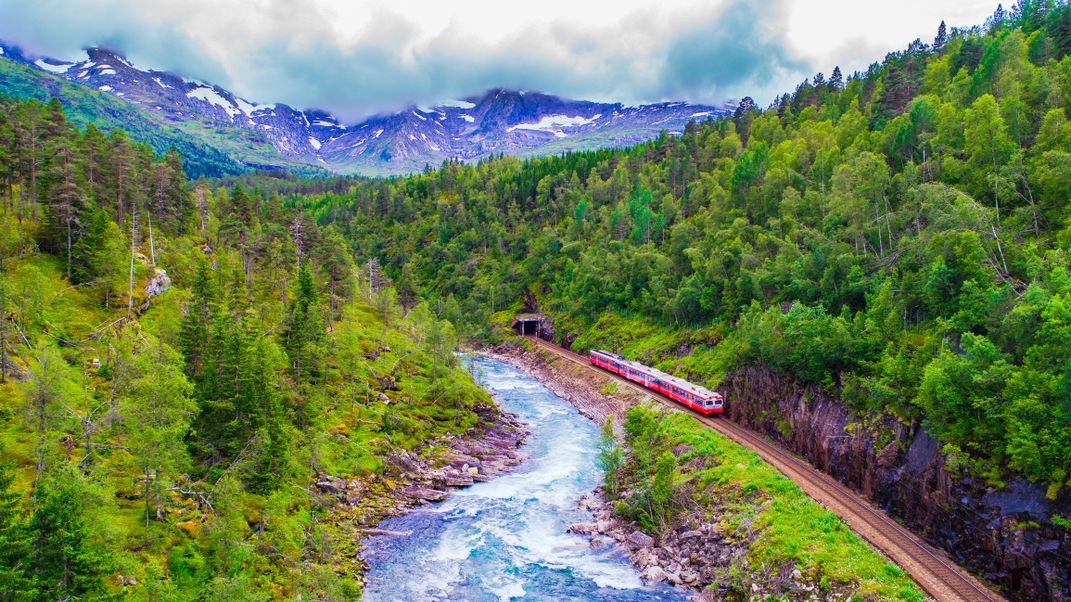 The Flam Railway traversing the landscape from Oslo