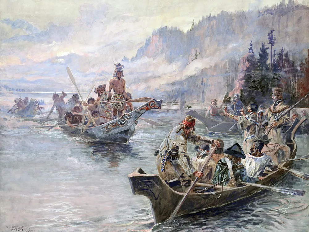 Painting of York in a canoe