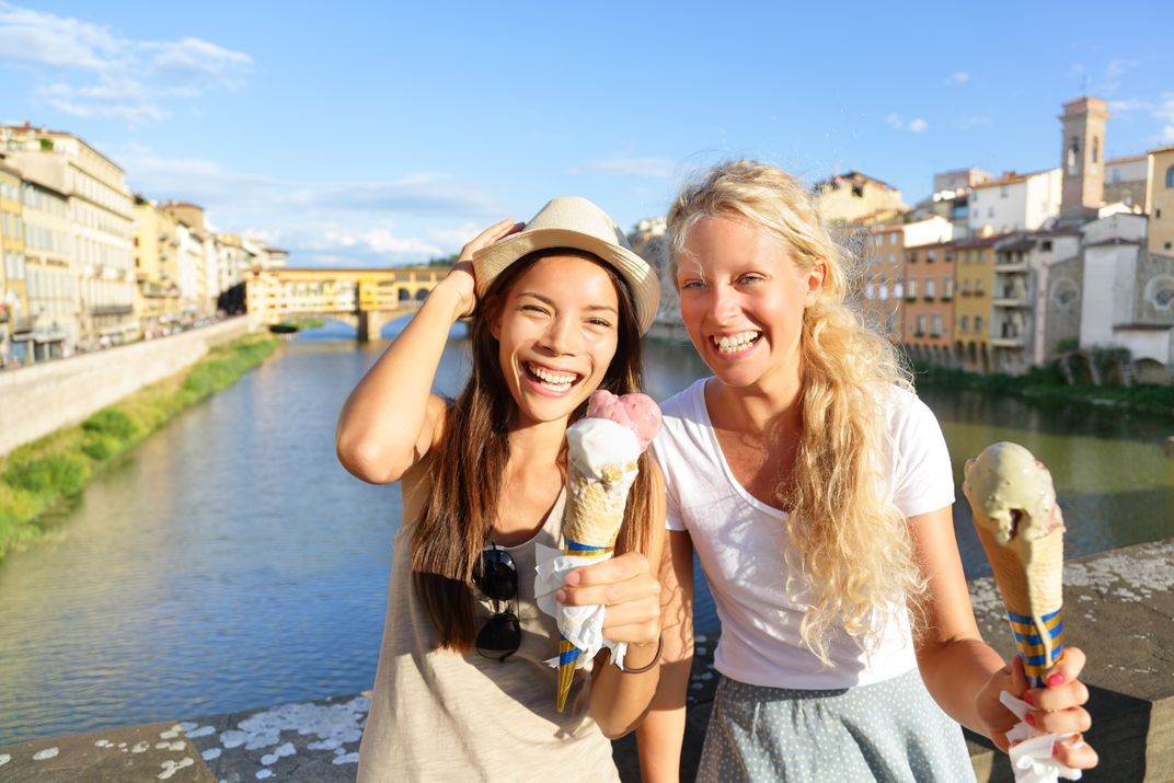 Girls enjoying gelato in Florence 