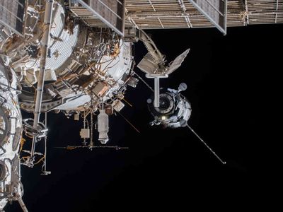 The ICARUS antenna (right) on the exterior of the International Space Station.      
