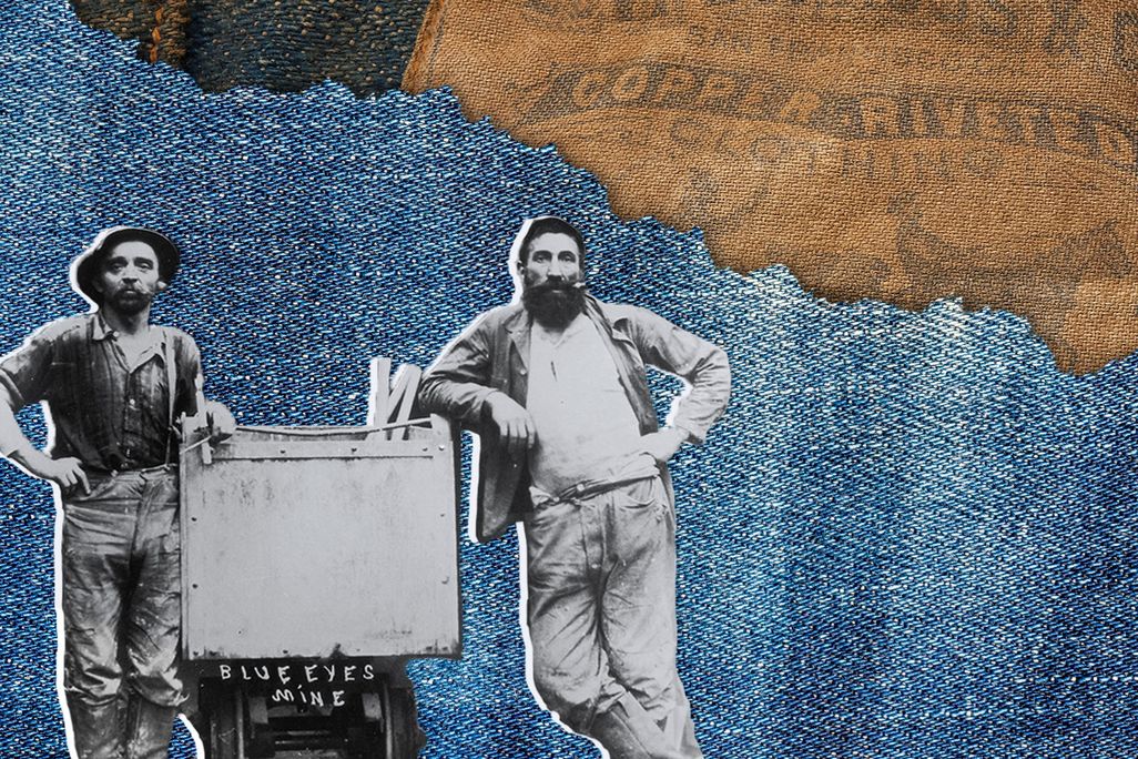 Miners in front of a denim background