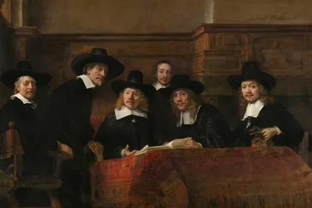 Rembrandt van Rijn, The Wardens of the Amsterdam Drapers’ Guild, Known as ‘The Syndics’, 1662. On loan from the City of Amsterdam