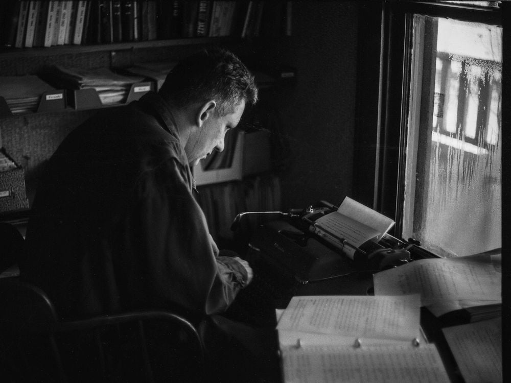 Mack McCormick working on his book, spring 1970