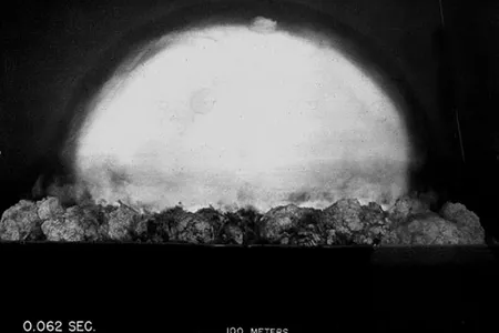 After the first atomic bomb explosion (seen here from 10,000 yards away, in a time series from .006 seconds to .081 seconds after detonation), Oppenheimer recalled, "a few people laughed, a few people cried. Most people were silent."