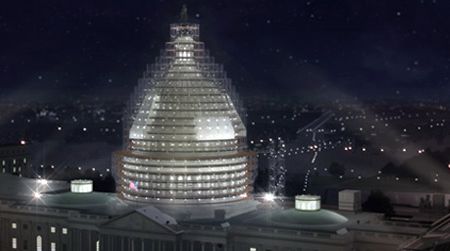 Rendering of the scaffolding that will surround the dome during its restoration.