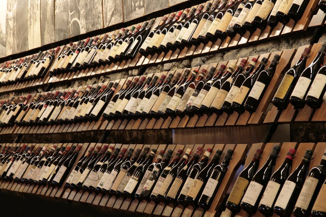 An enoteca displays Piedmontese wines