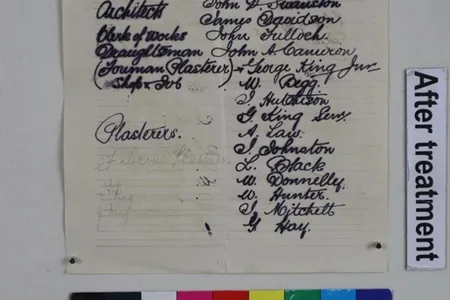 The rolled-up message contained a list of people who had worked on the theater&#39;s construction.