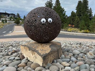 Someone has been sticking googly eyes onto public art installations, such as artist Brandon Zebold&#39;s&nbsp;Orb I, in Bend, Oregon.
