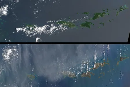 The destruction left in Irma's wake is so widespread it can even be seen from space. These satellite images show Irma's effects on the British and U.S. Virgin Islands before (top) and after (bottom) the storm.