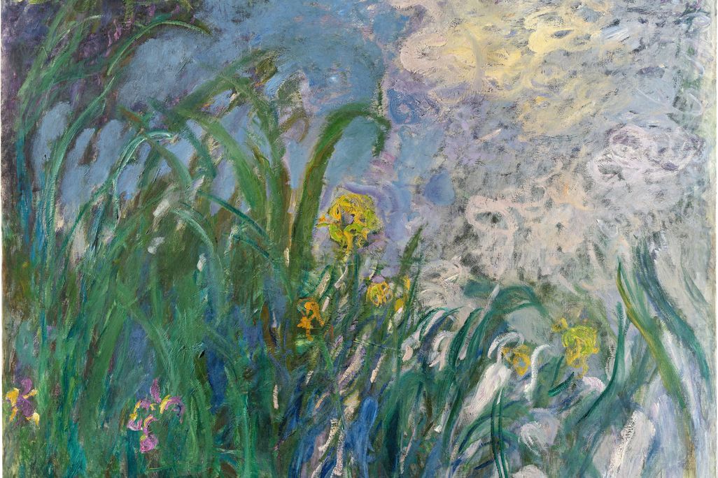 A large Impressionist painting of an iris
