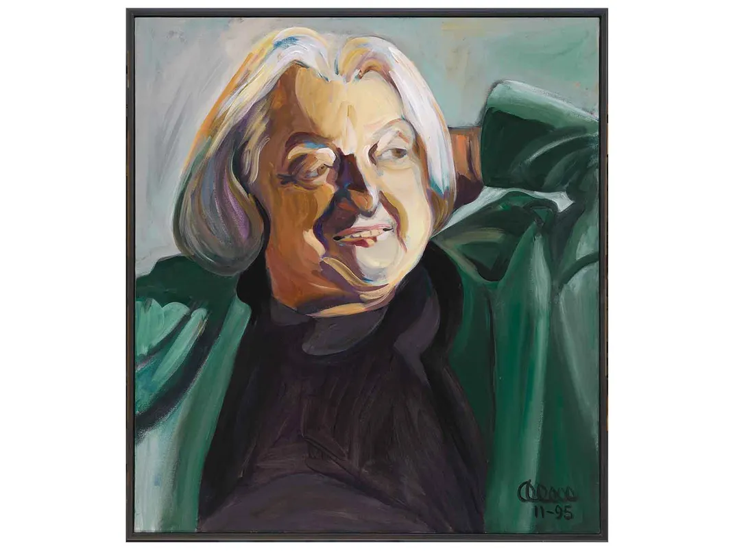 Canvas painting of Betty Friedan, hand behind head