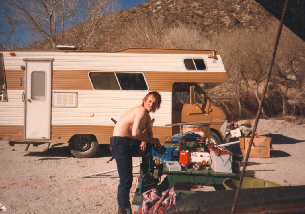 Zdarsky outside his mobile home in Soledad Canyon, California