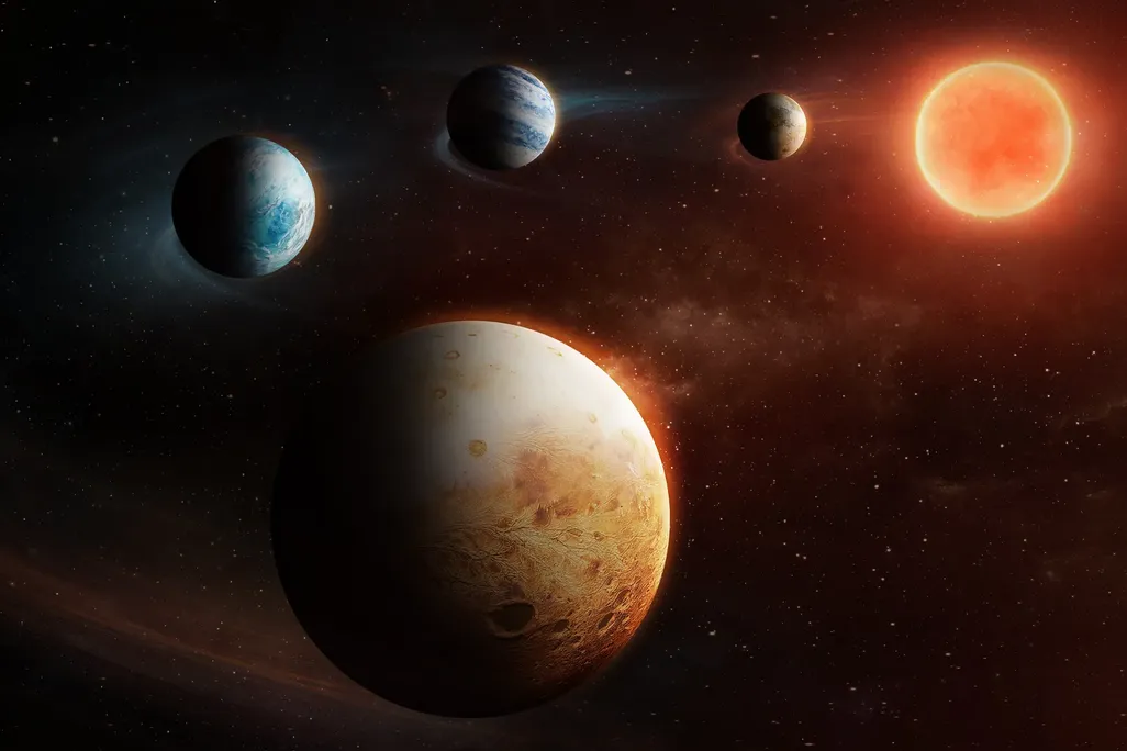 the solar system with its star and four planets