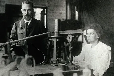 Marie and Pierre Curie in the laboratory.