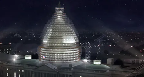 Rendering of the scaffolding that will surround the dome during its restoration.