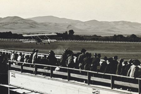 Cromwell Dixon in his Curtiss biplane at the Helena fairgounds on September 30, 1911.