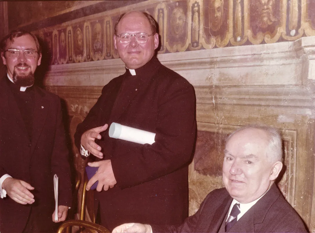 Father Reginald Foster (center) in 1972