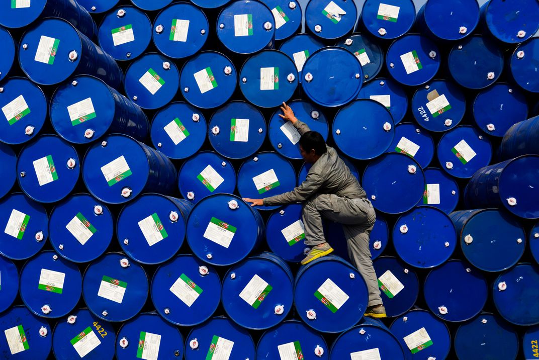 Blue oil barrels