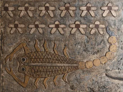 A depiction of the Scorpio zodiac sign at the Temple of Esna in Egypt