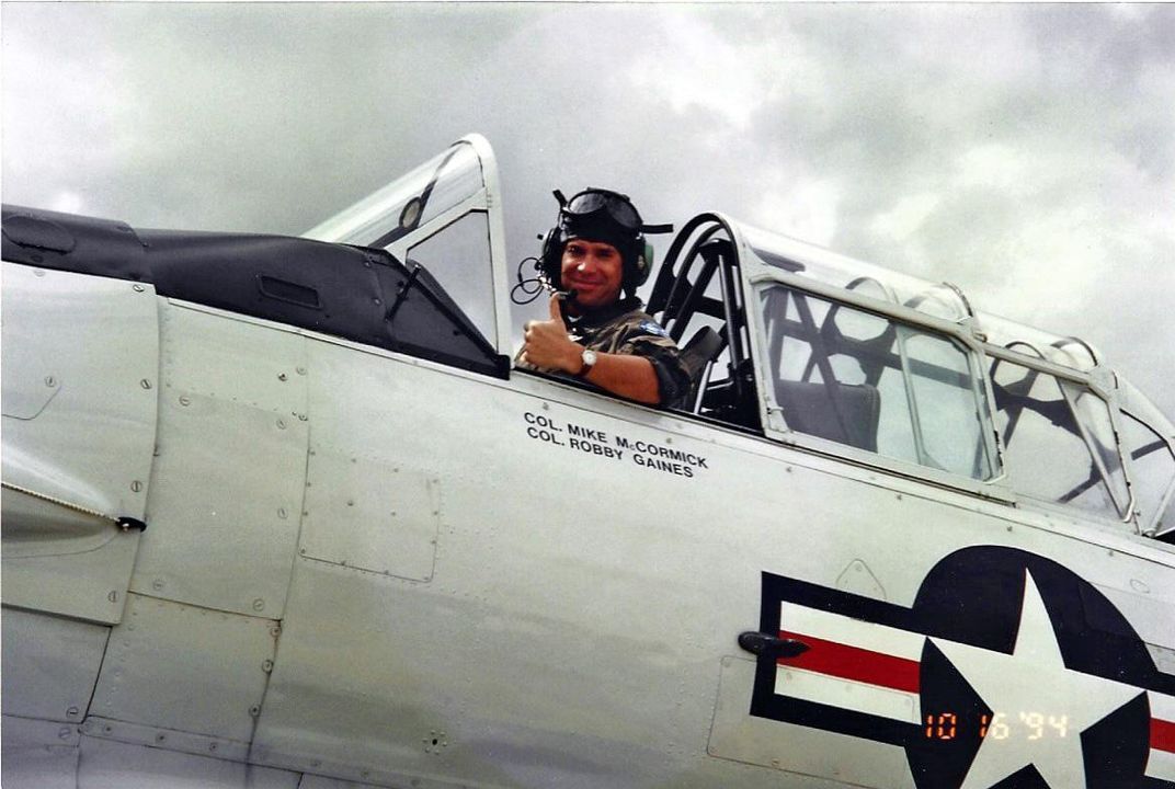 Robby Gaines in a 1942 North American SNJ
