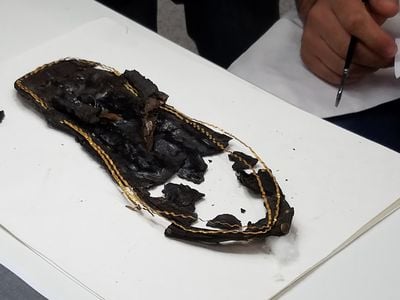 A sandal believed to have belonged to King Tutankhamun at the Grand Egyptian Museum conservation center.