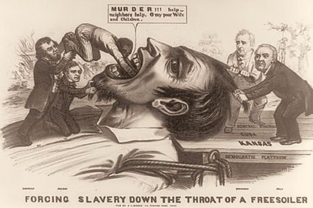 Democrats (in a 1856 cartoon) paid a heavy price for the perception that they would go to any lengths to advance slavery.