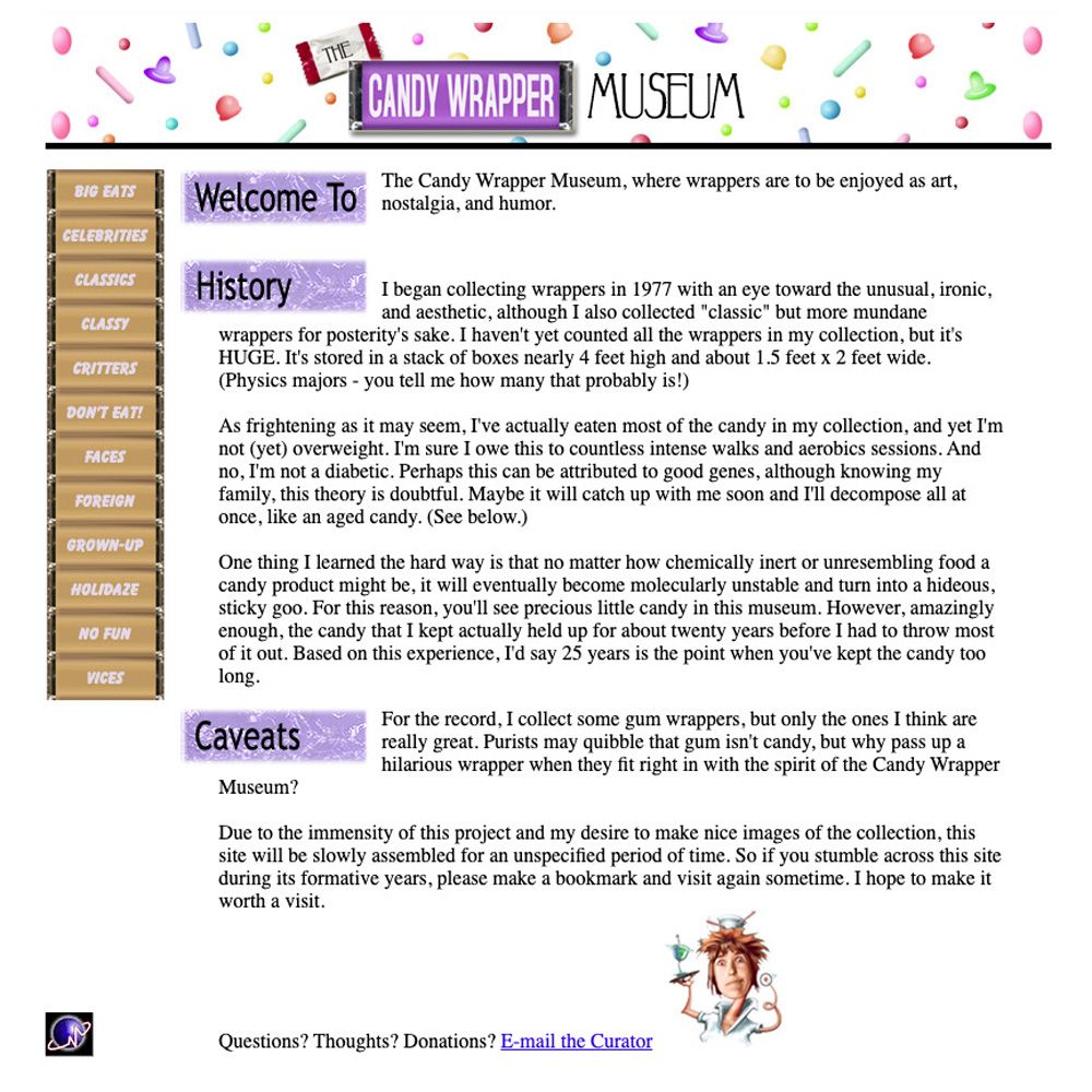 First day of Candy Wrapper Museum on Wayback Machine