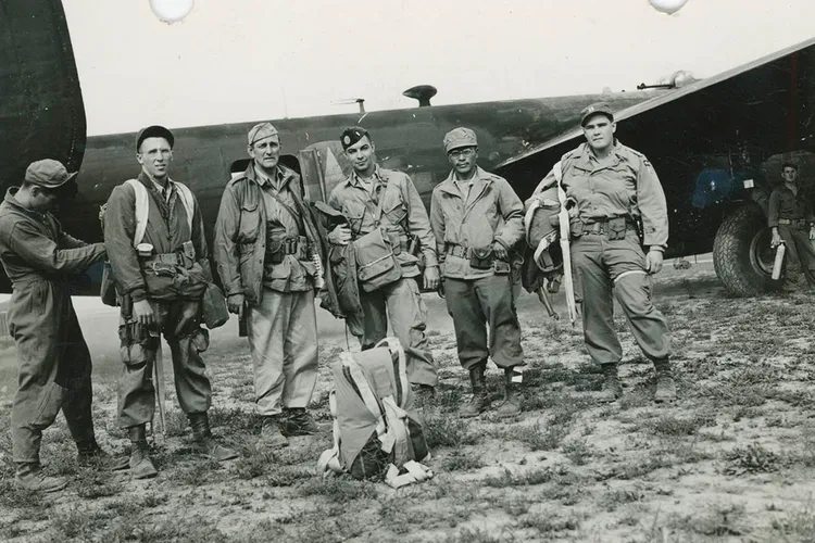 A 1945 photo of Francis Lowell Coolidge (third from left) in the Pacific theater of World War II
