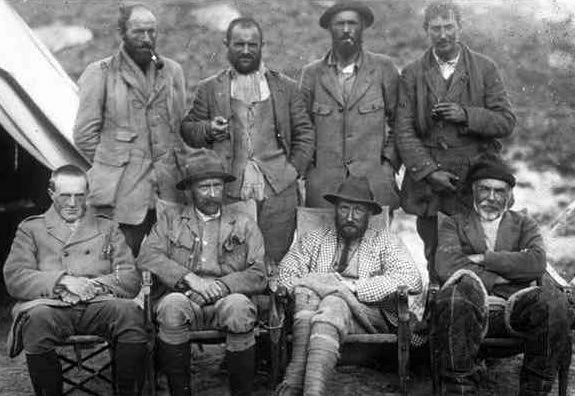 George Mallory, far right in the back row, during an Everest expedition in 1921.