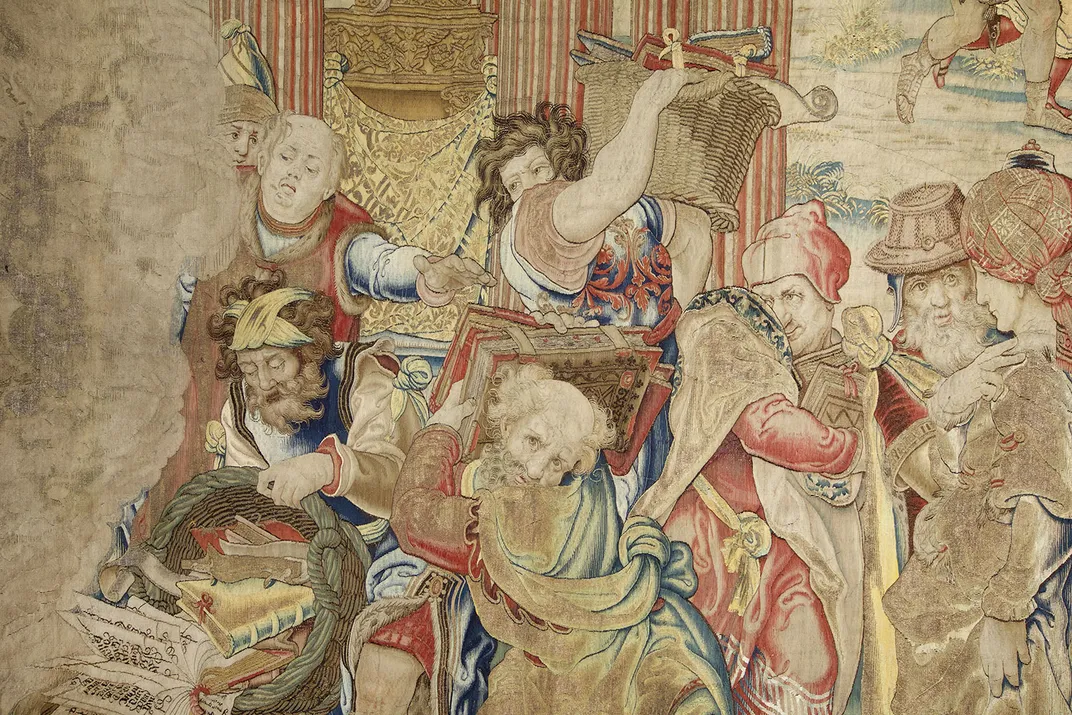 Designed by Pieter Coecke van Aelst; possibly woven under the direction of Paulus van Oppenem, Detail of Saint Paul Directing the Burning of the Heathen Books, from a nine-piece set of the Life of Saint Paul, before September 1539