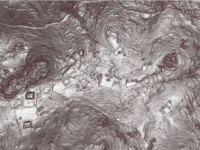 This lidar scan shows the epicenter of the city, where its largest buildings stood.