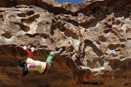 Ashima Shiraishi training at Hueco Tanks State Natural Area in Texas when she was 10 years old
