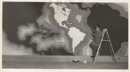 Artist Guy Maccoy at work on a mural at the Brooklyn Museum as part of the WPA's Art Work for Public Buildings Project.