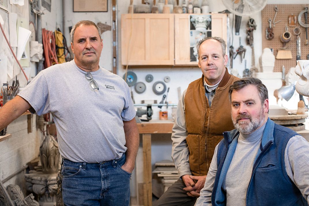 Cathedral craftsmen Andy Uhl, Joe Alonso and Sean Callahan